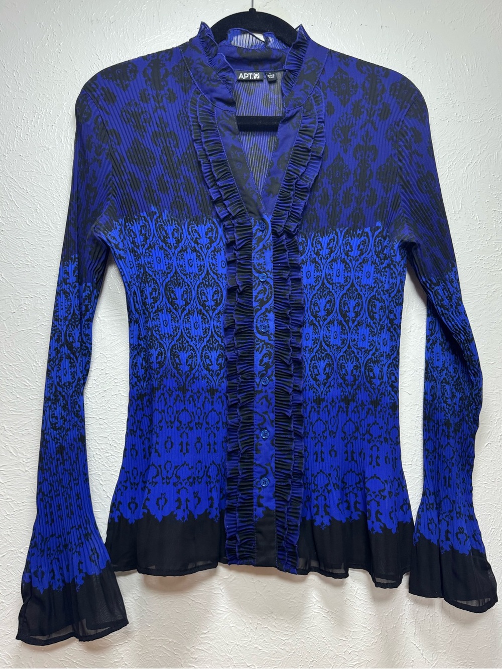 APT 9 Y2K Alt Ruffle Pleated Plunge Neck Goth Sheer Blouse